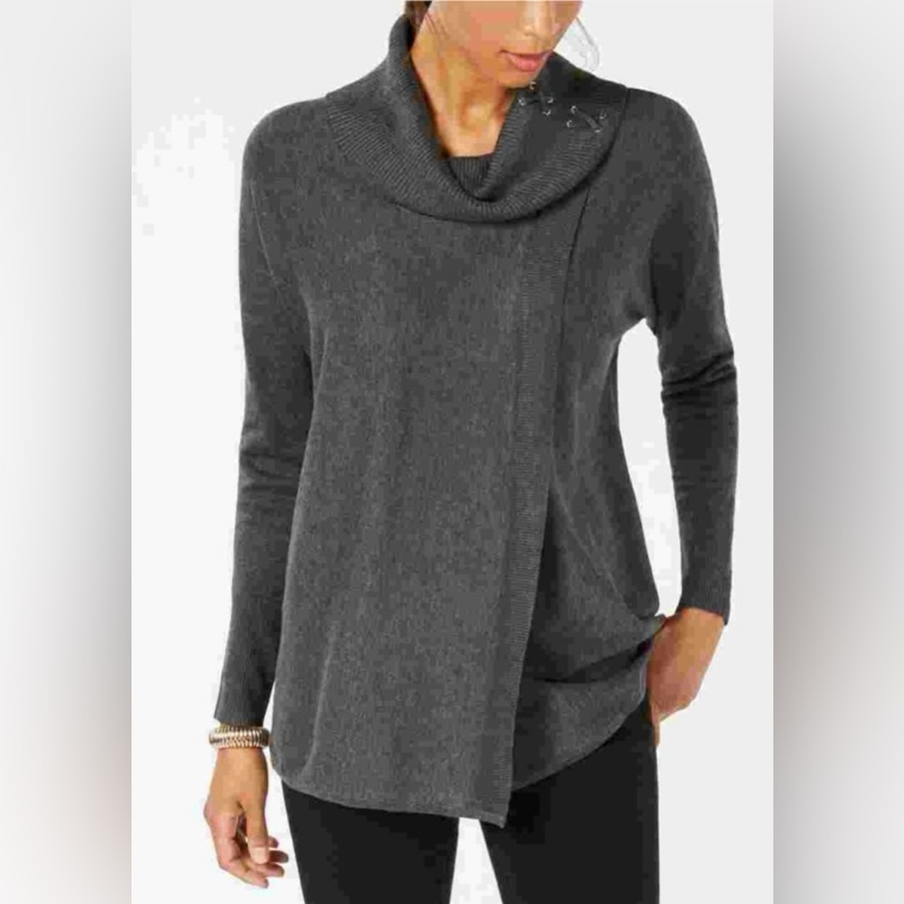 GUC JM Collection Cowl Neck PulloverTunic Grey Button Detail